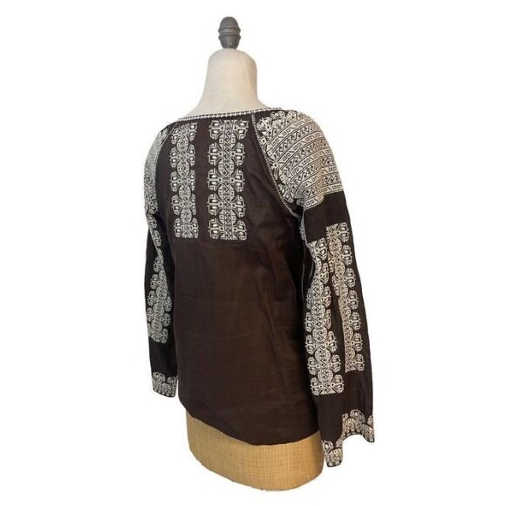 Tory Burch Brown Embroidered Tunic Top size 6 - Picture 3 of 6
